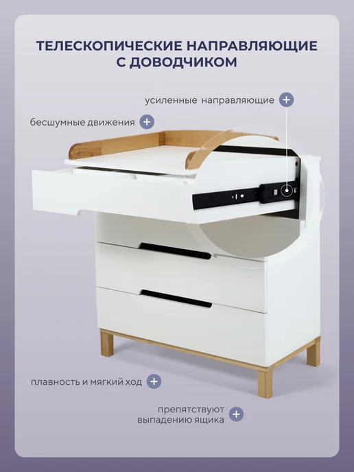 MOWbaby Комод детский с пеленальным столиком и ящиками с доводчиком, вариант, фото 2