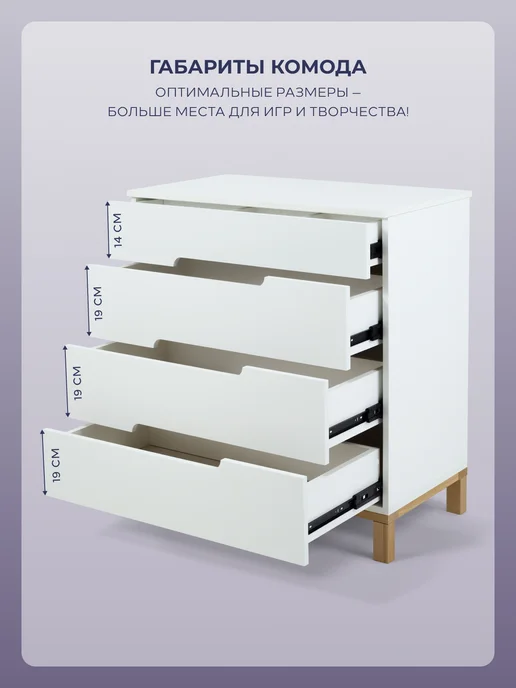 MOWbaby Комод детский с пеленальным столиком и ящиками с доводчиком, вариант, фото 6