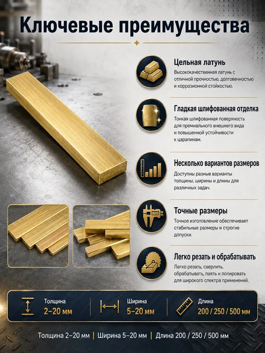 Латунная полоса 2 x 20 x 200 мм, заготовка для DIY и моделиз, 2x20x200 мм, фото 4