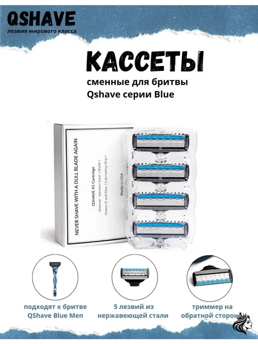 Кассеты QShave Men Blue 5 лезвий, 4шт, 4 шт