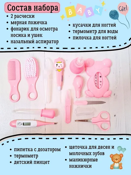 Подарочный набор для ухода за новорожденным на выписку, розовый, фото 2