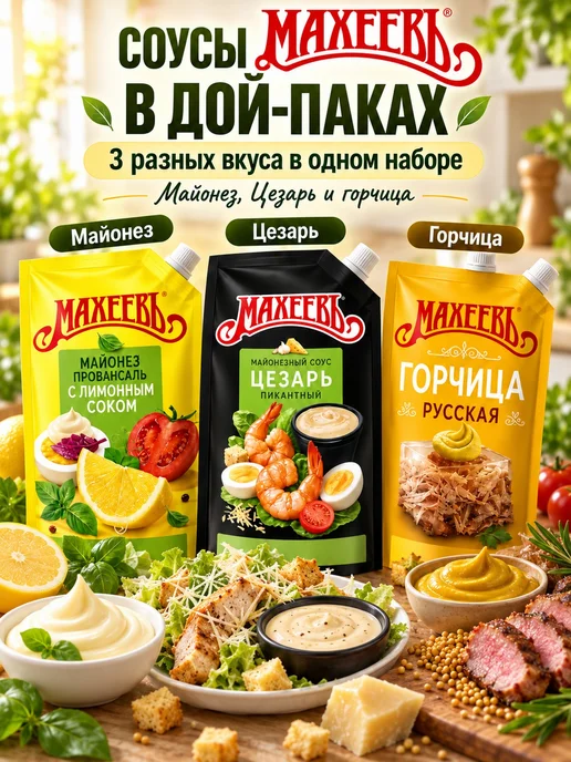 эм-1 Набор соусов Махеевъ 3 вида майонез, Цезарь, горчица, вариант, фото 3
