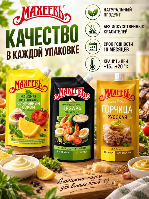 эм-1 Набор соусов Махеевъ 3 вида майонез, Цезарь, горчица, вариант, фото 5