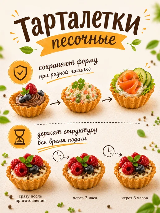 Песочные тарталетки для закусок, 24 шт, 96 г, 24 шт, 96 г, фото 2