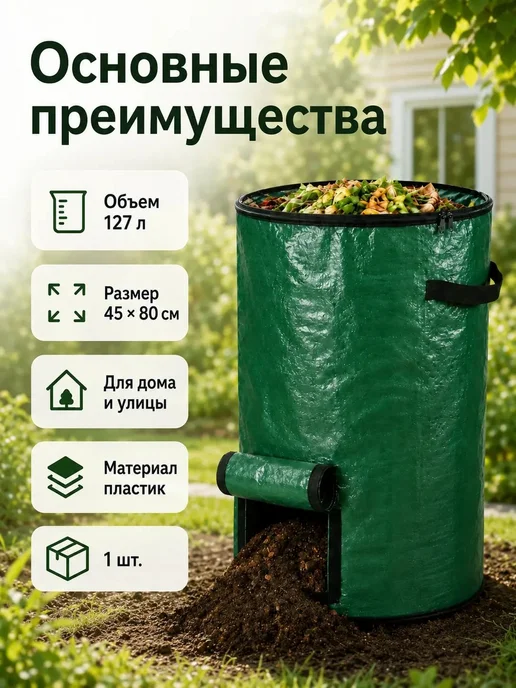 Компостер-мешок 127 л, 45×80 см, 45x80 см, 127 л, фото 7