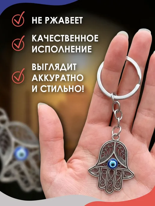 Брелок для ключей Рука Хамса, голубой, фото 2
