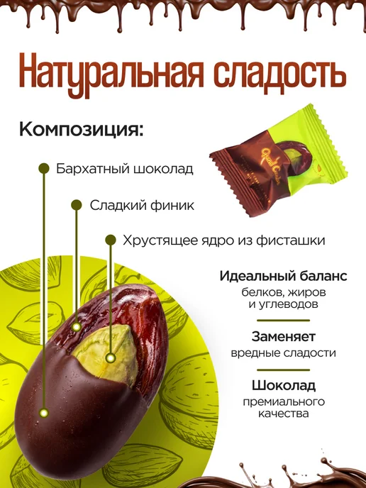 Grand Candy Сухофрукты в шоколаде "Финик Фисташка" 100 Грамм, вариант, фото 2