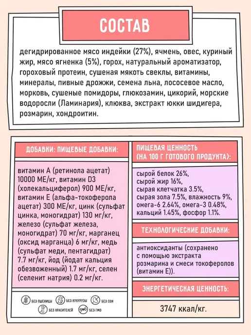 Сухой корм Zillii для собак, крупные, индейка, ягненок, 3 кг, фото 3