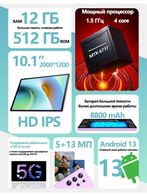 Планшет андроид с клавиатурой для игр и фильмов 12Гб 1024Гб, 12 ГБ, 512 ГБ, фото 4