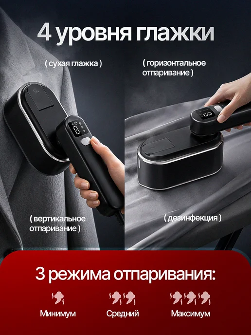ANVANTE Отпариватель ручной для одежды мощный, черный, фото 3