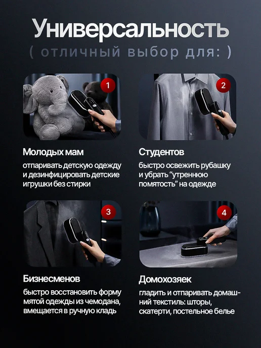 ANVANTE Отпариватель ручной для одежды мощный, черный, фото 7