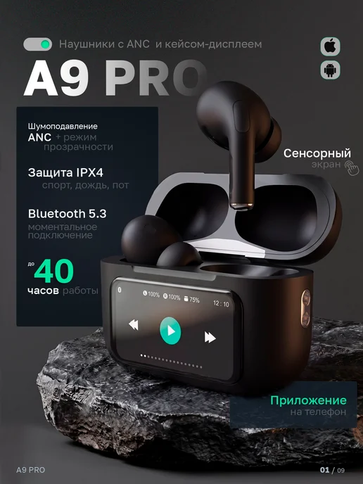 Наушники беспроводные A9 ANC с сенсорным экраном, вариант