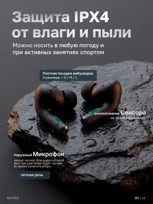 Наушники беспроводные A9 ANC с сенсорным экраном, вариант, фото 3