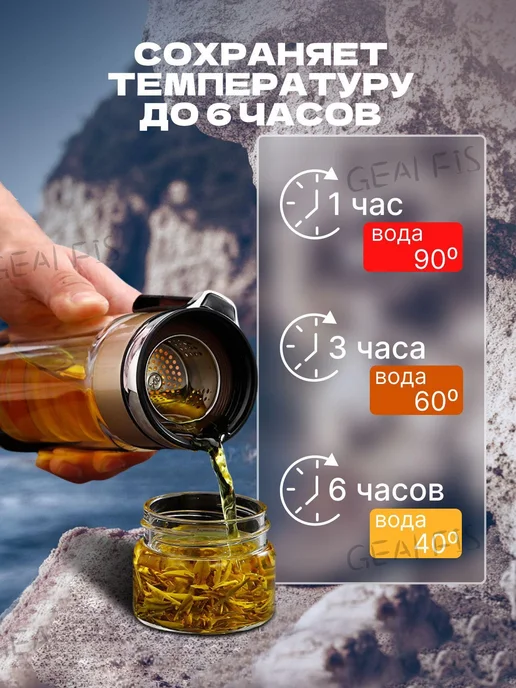 Термокружка 0.35 л со стеклянной колбой и крышкой-чашкой, 350 мл, фото 2