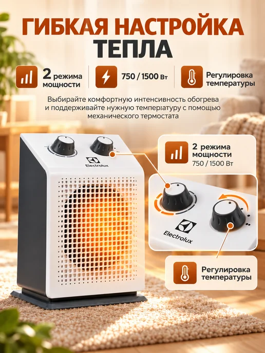 Electrolux Тепловентилятор для дома EFH S-1115 обогреватель ветерок, белый, фото 3