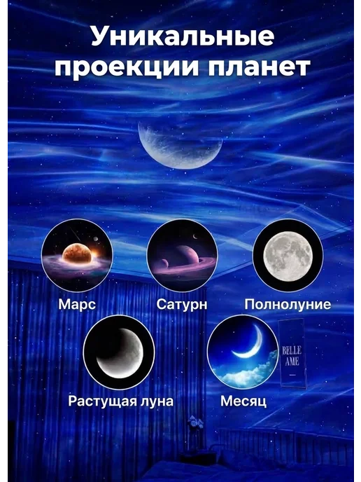 Galaxy Homa Ночник звездное небо проектор северное сияние, белый, фото 3