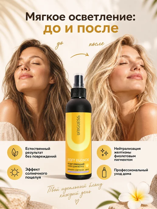 UNIGUESS Осветляющий спрей для волос с фиолетовым пигментом, фиолетовый, фото 5