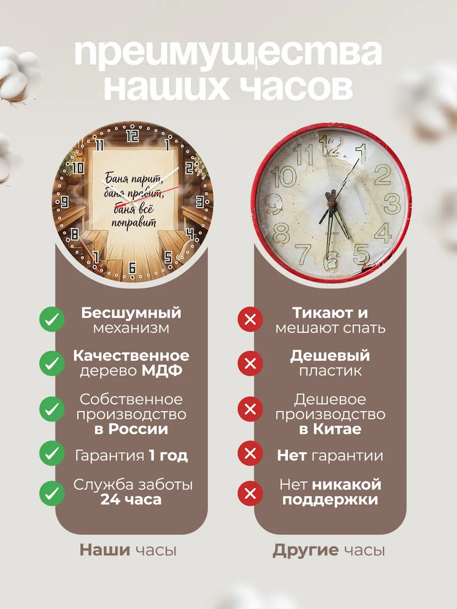 Часы настенные бесшумные Баня Баня парит, баня правит, баня — фото 10