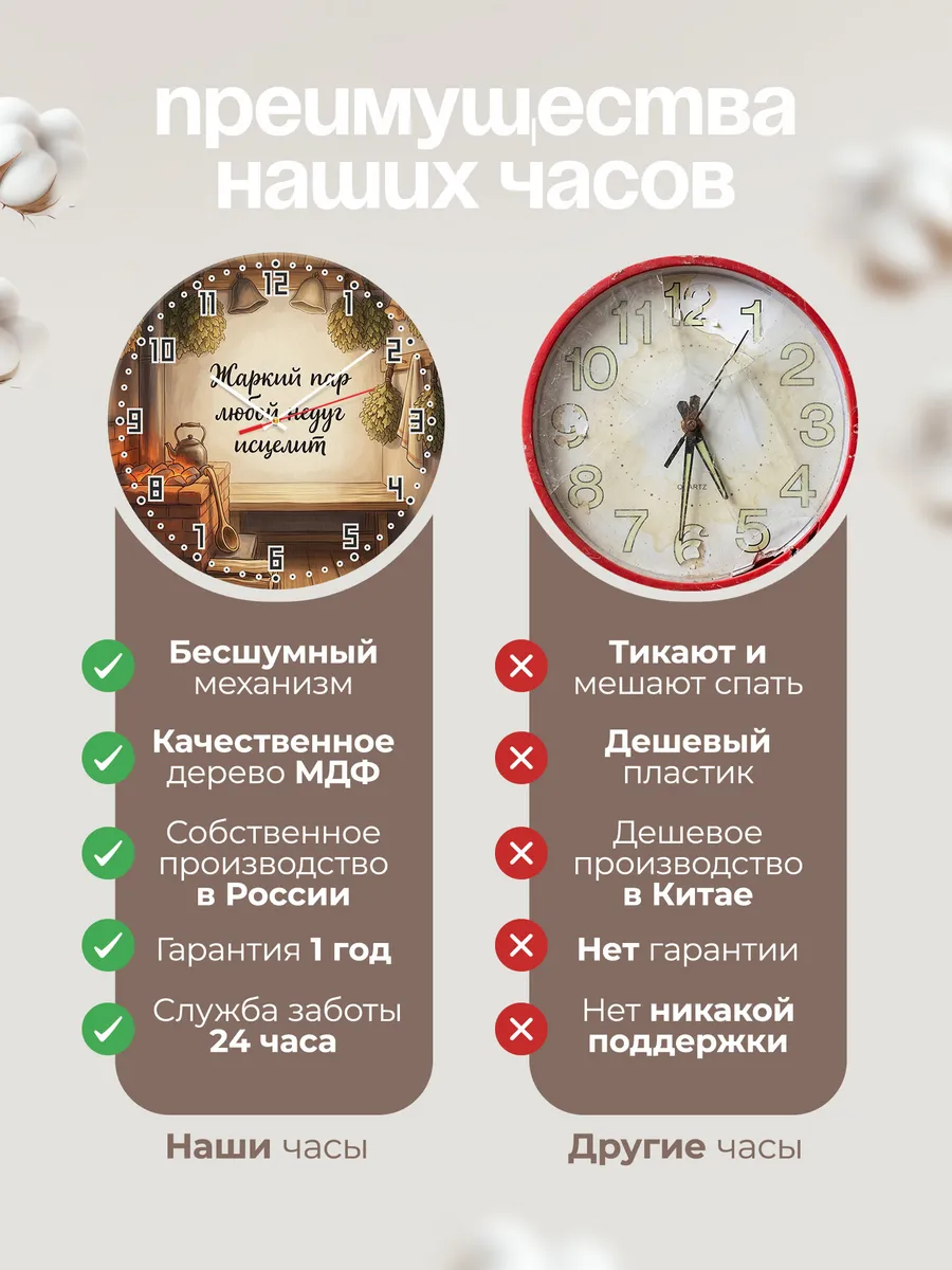 Часы настенные бесшумные Баня Жаркий пар любой недуг исцелит — фото 10