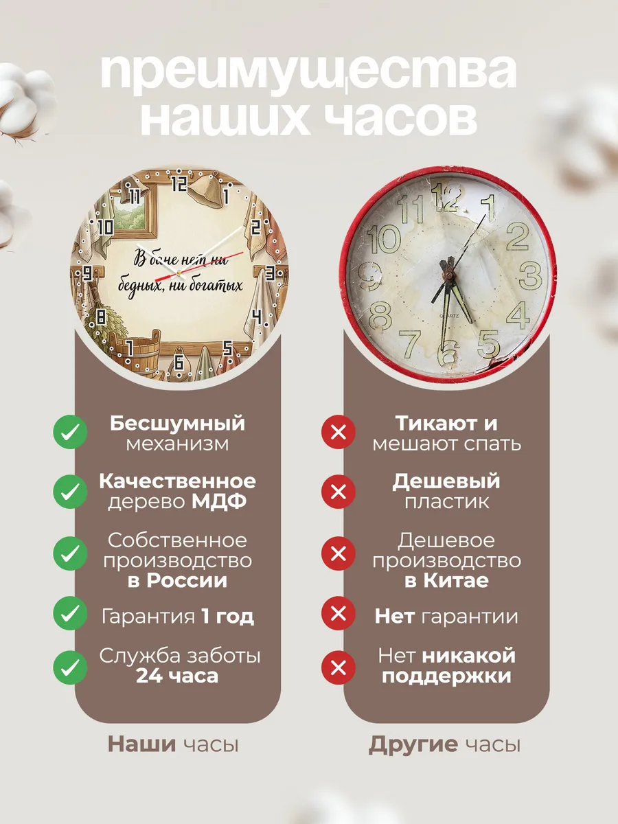 Часы настенные бесшумные Баня В бане нет ни бедных, ни богат — фото 10