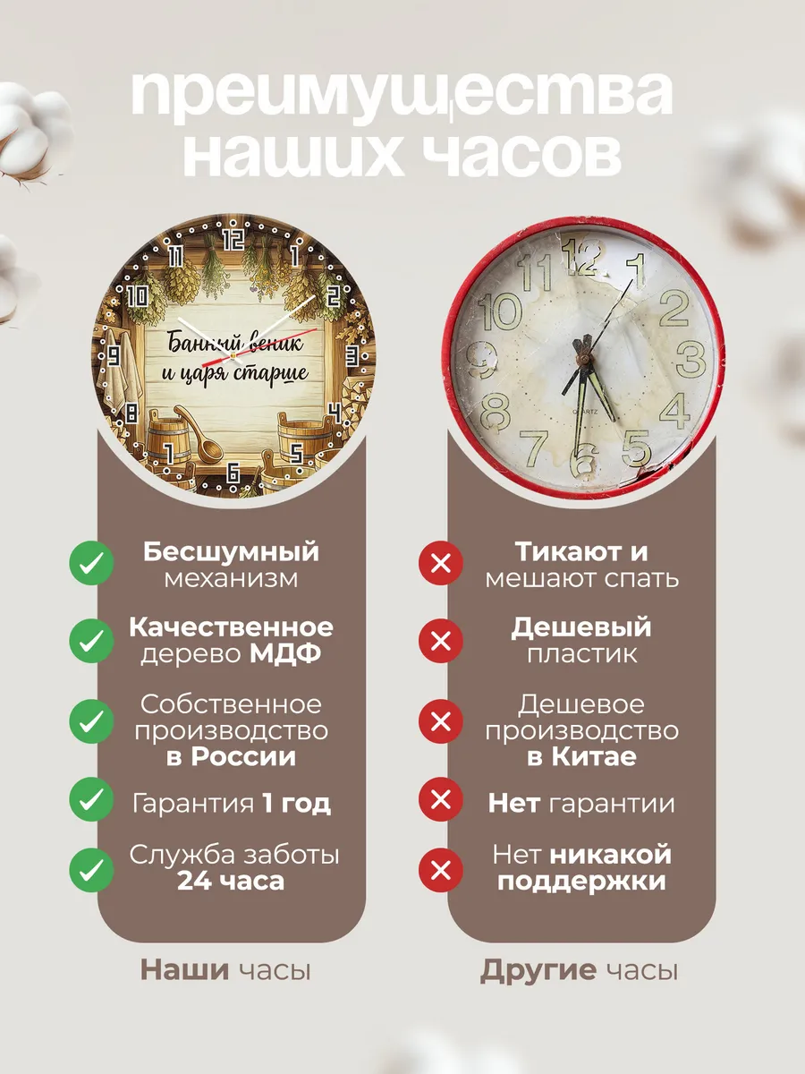 Часы настенные бесшумные Баня Банный веник и царя старше 33 — фото 10