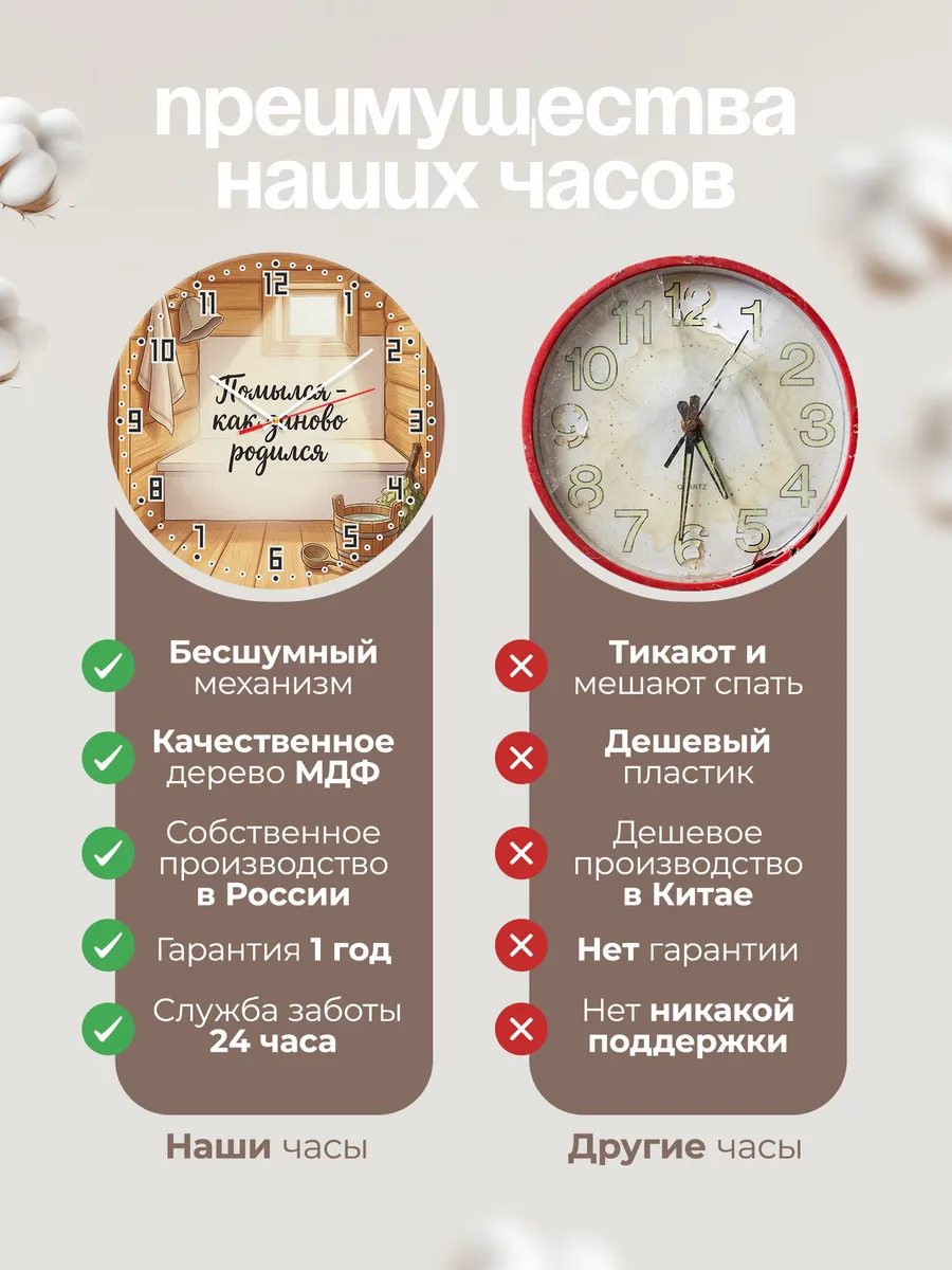 Часы настенные бесшумные Баня Помылся - как заново родился 3 — фото 10
