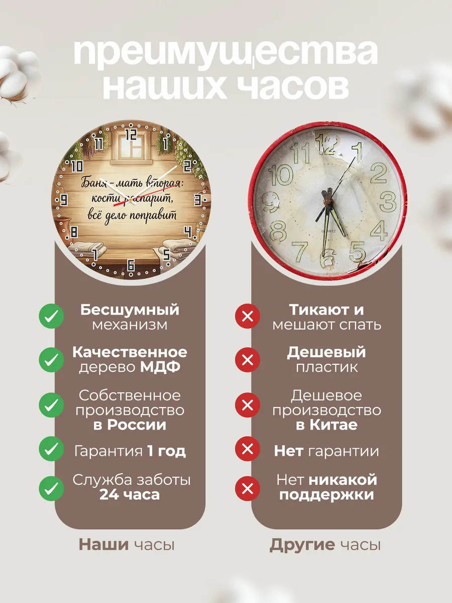 Часы настенные бесшумные Баня Баня - мать вторая: кости расп — фото 10