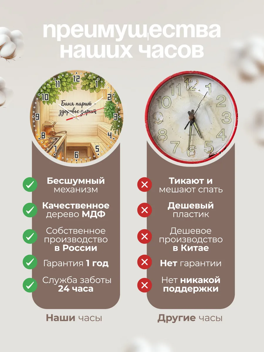 Часы настенные бесшумные Баня Баня парит - здоровье дарит 33 — фото 10