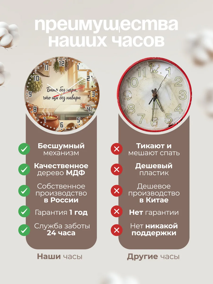 Часы настенные бесшумные Баня Баня без пара, что щи без нава — фото 10