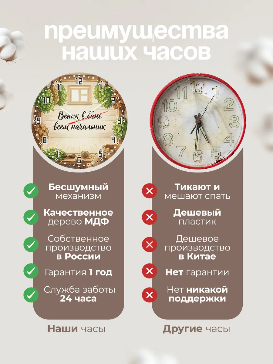Часы настенные бесшумные Баня Веник в бане всем начальник 33 — фото 10
