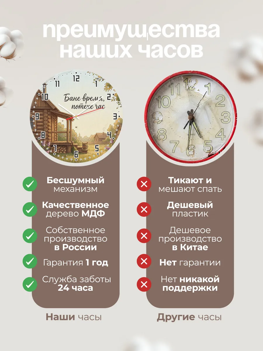 Часы настенные бесшумные Баня Бане время, потехе час 33 см — фото 10
