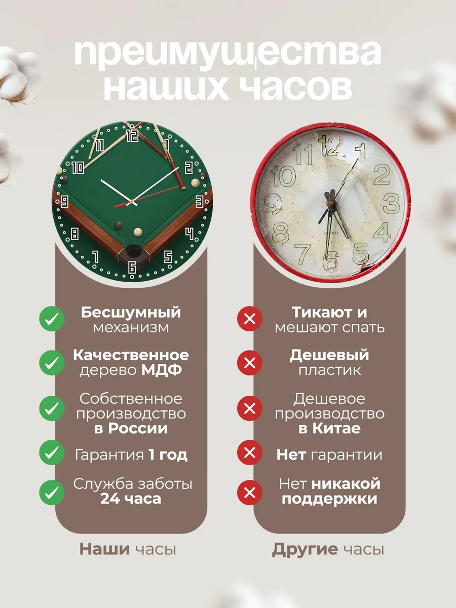 Часы настенные бесшумные Бильярд кий шары 33 см — фото 10