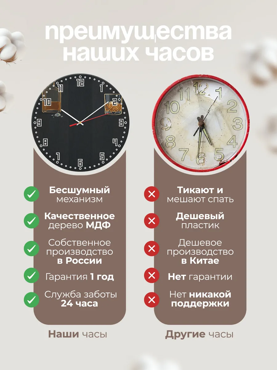 Часы настенные бесшумные Виски со льдом бар 33 см — фото 10