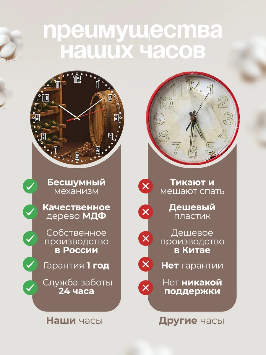 Часы настенные бесшумные Винный погреб бочки 33 см — фото 10