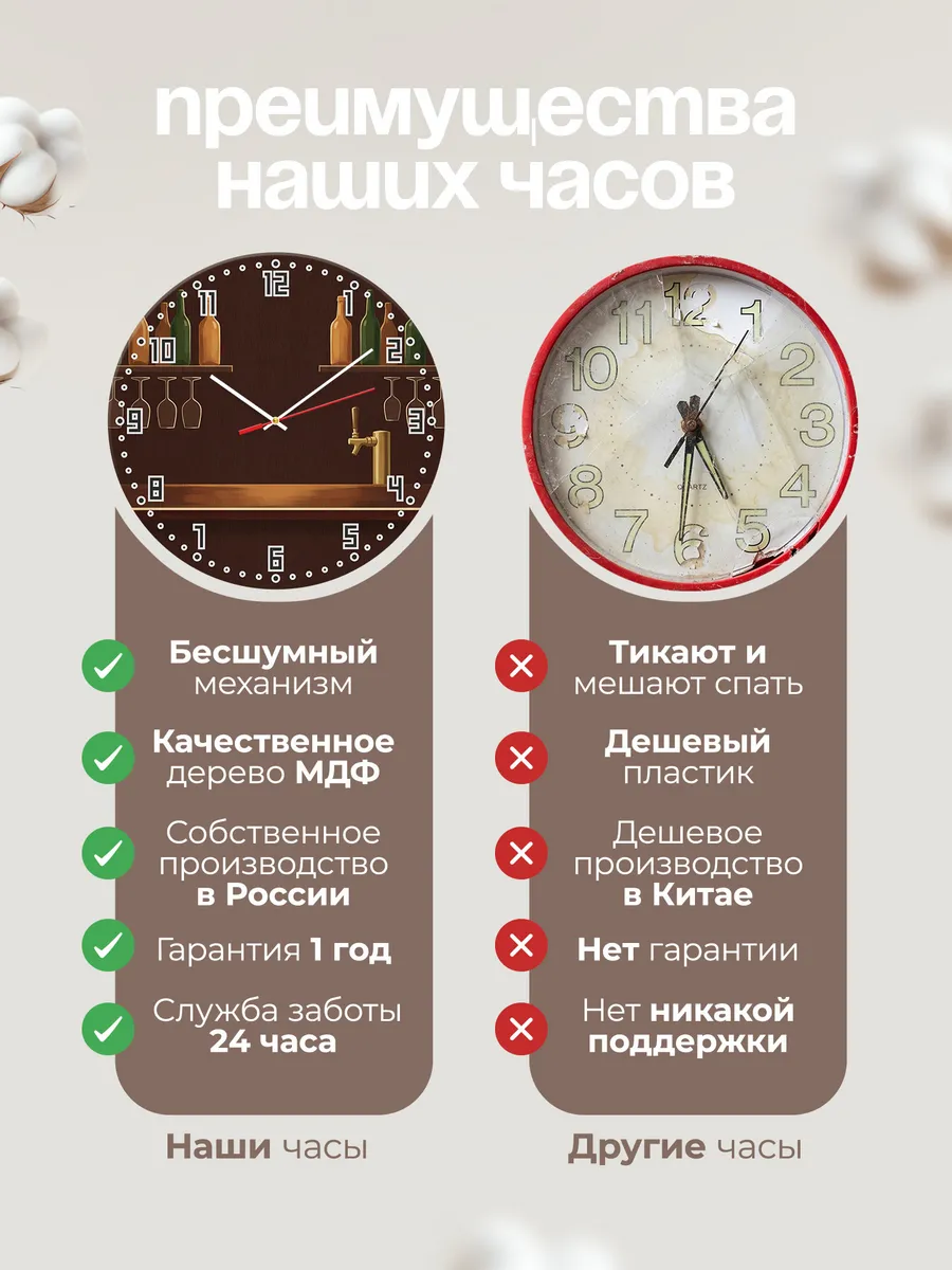 Часы настенные бесшумные Барная стойка паб 33 см — фото 10