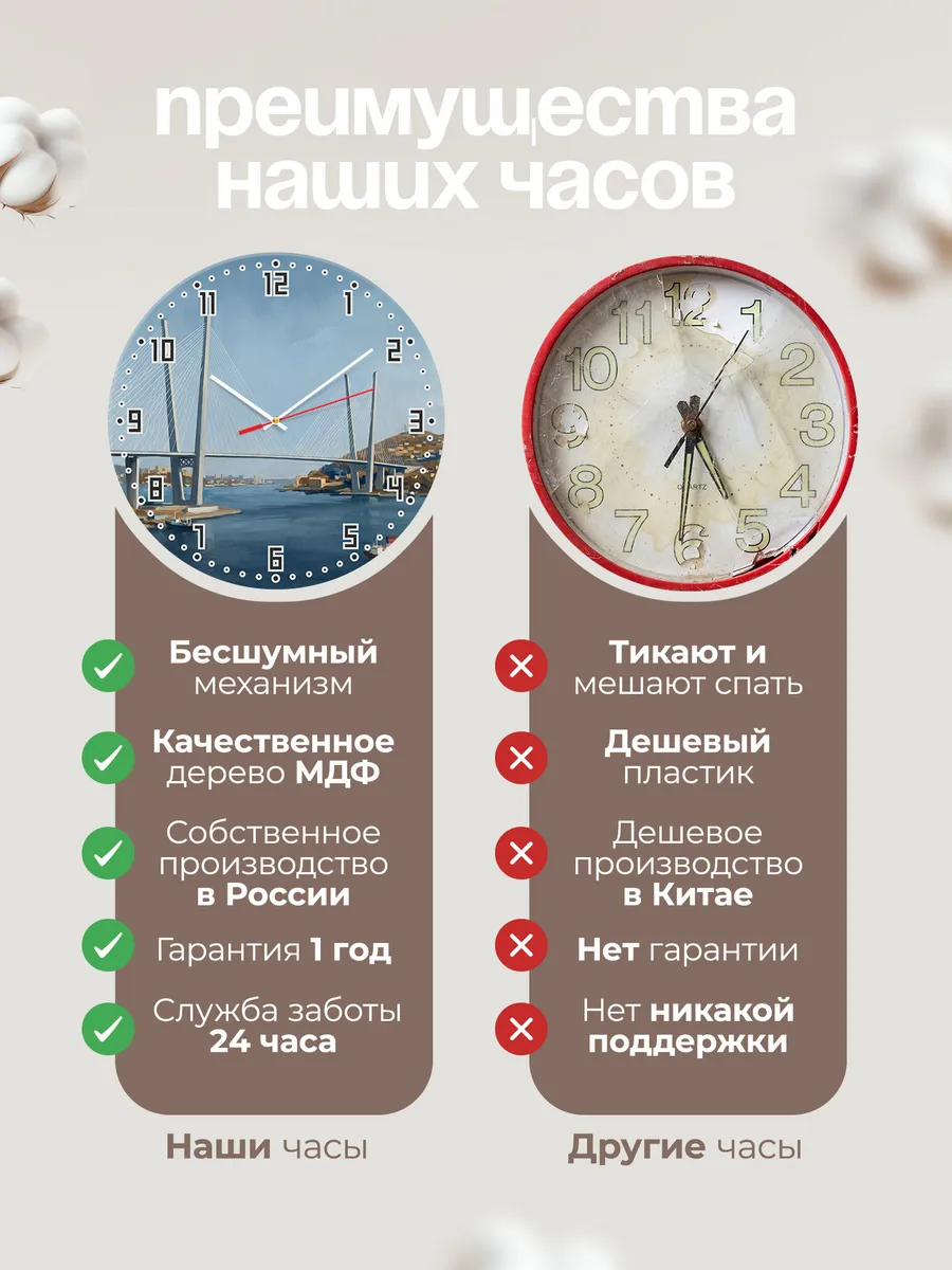 Часы настенные бесшумные Владивосток мост бухта 33 см — фото 10