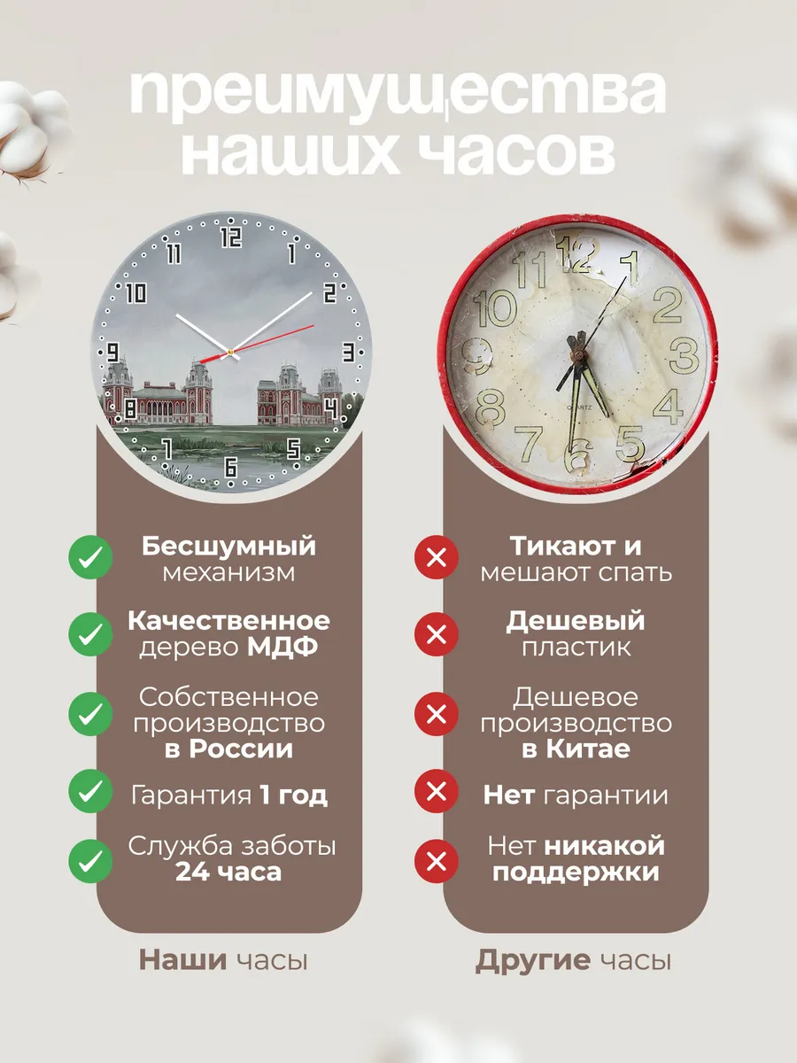Часы настенные бесшумные Царицыно дворец Москва 33 см — фото 10