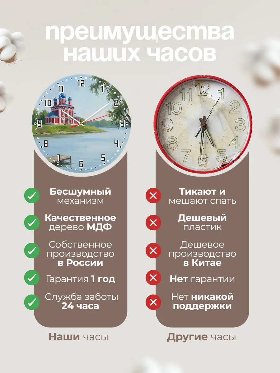 Часы настенные бесшумные Углич церковь Волга 33 см — фото 10