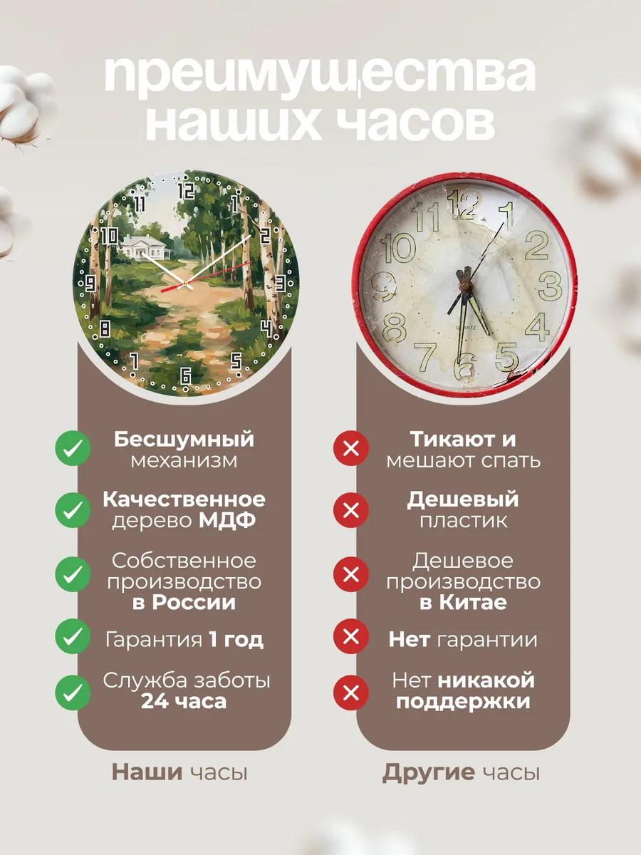 Часы настенные бесшумные Ясная Поляна аллея 33 см — фото 10