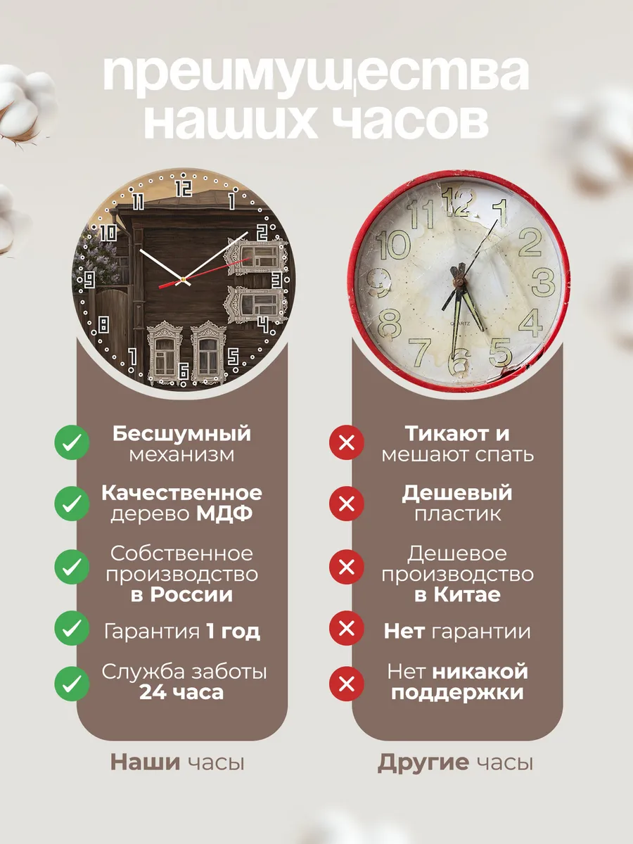 Часы настенные бесшумные Иркутск резной дом 33 см — фото 10