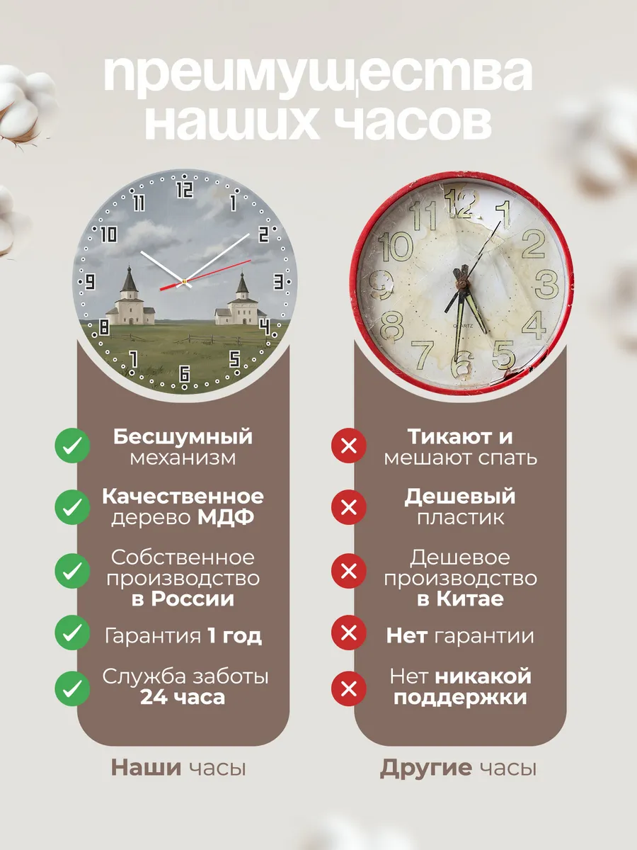 Часы настенные бесшумные Каргополь север храмы 33 см — фото 10