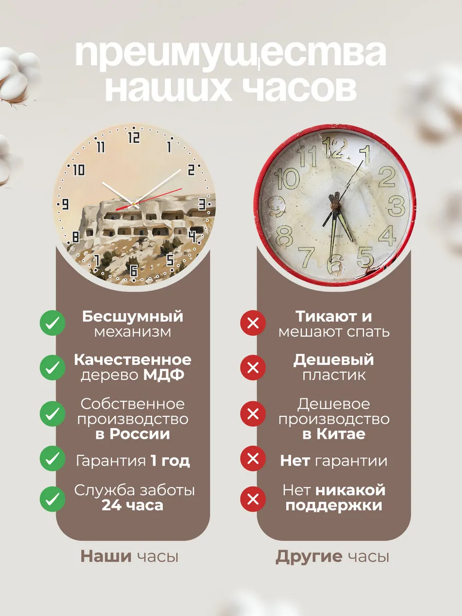 Часы настенные бесшумные Чуфут-Кале пещерный город 33 см — фото 10
