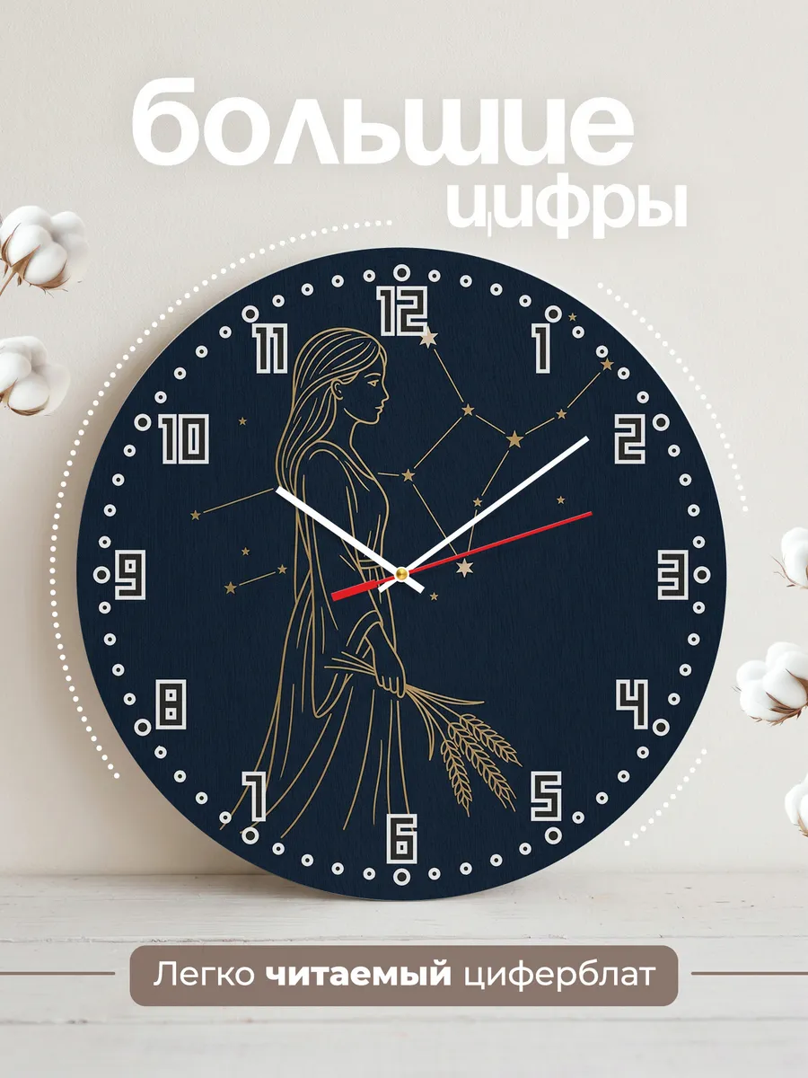 Часы настенные бесшумные Знак зодиака Дева 33 см — фото 2