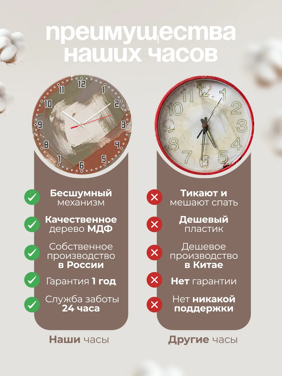 Часы настенные бесшумные Абстракция мазки терракот 33 см — фото 10