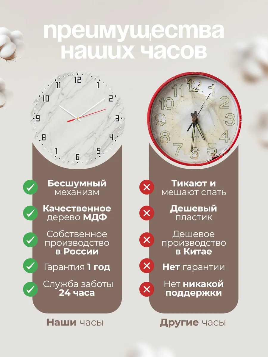 Часы настенные бесшумные Мрамор белый с золотом 33 см — фото 10