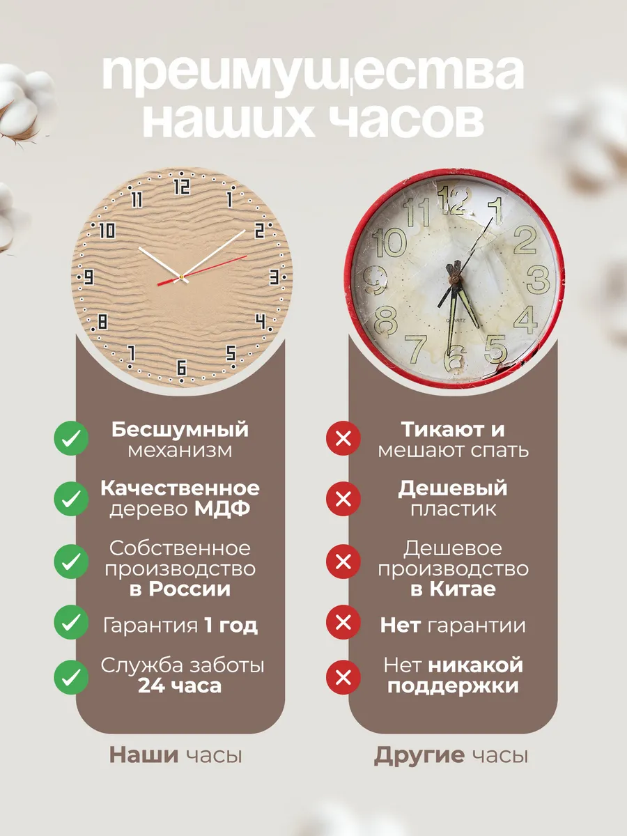 Часы настенные бесшумные Песок дюны бежевые 33 см — фото 10