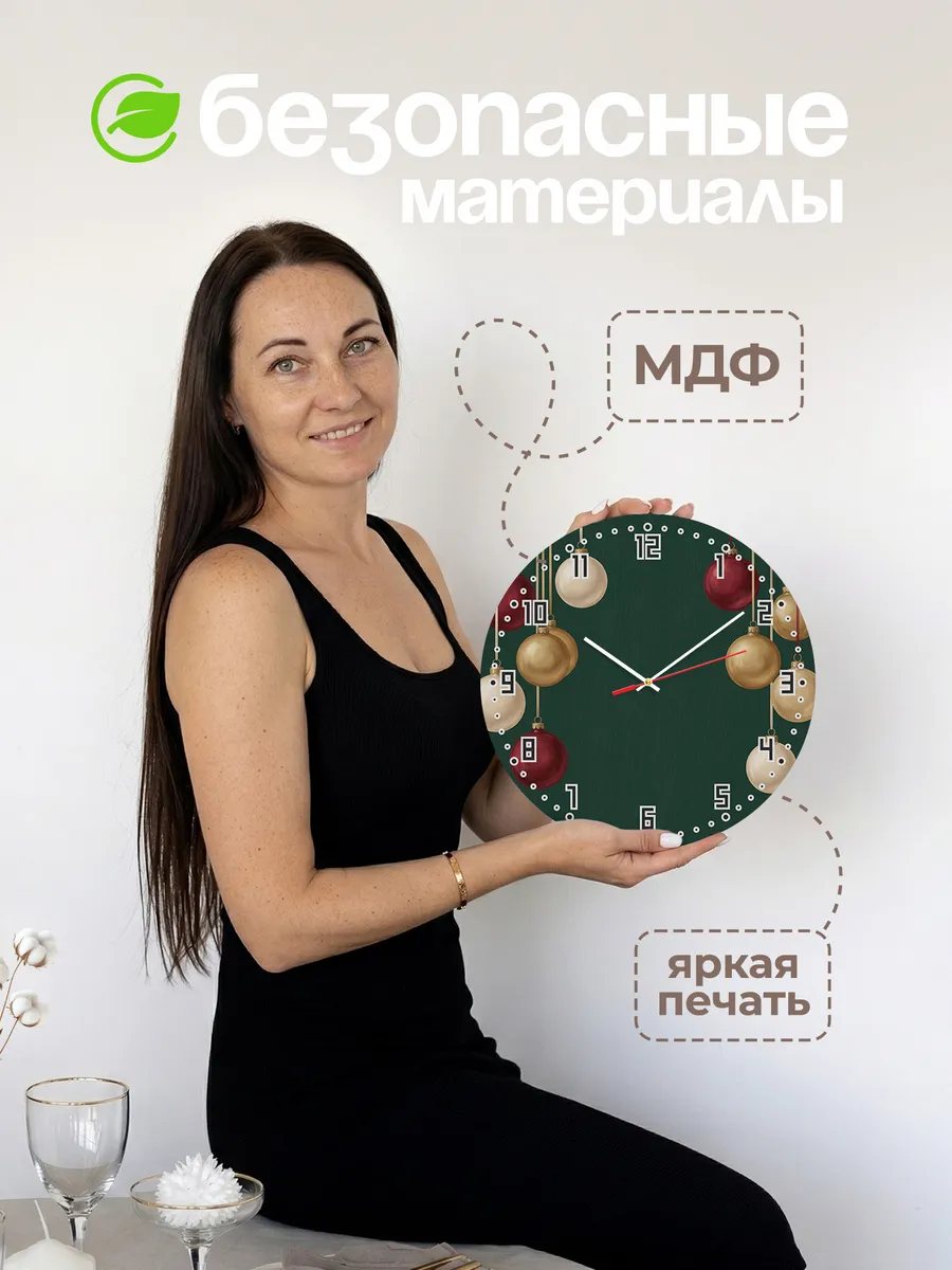 Часы настенные бесшумные Новогодние ёлочные шары 33 см — фото 4