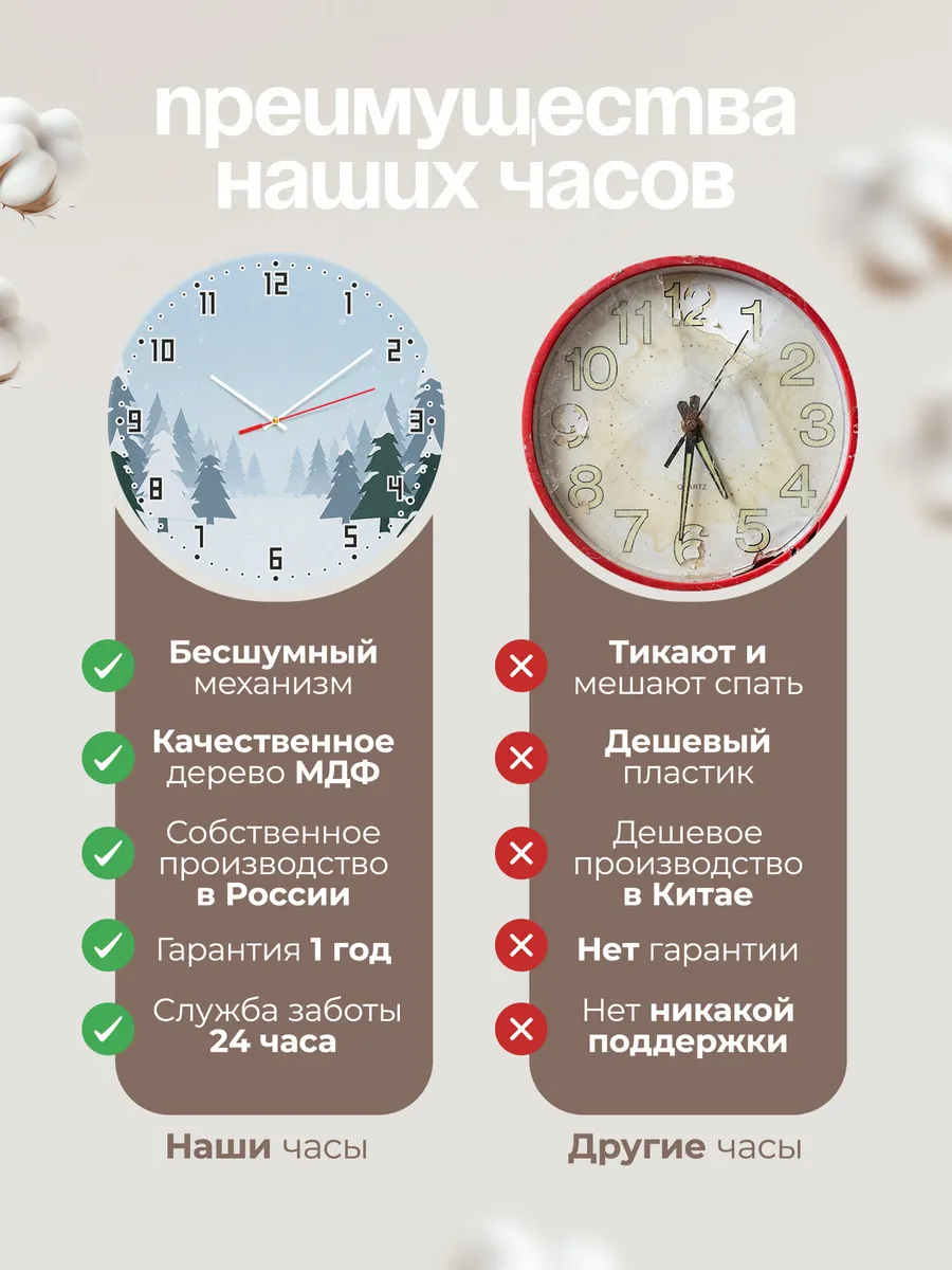 Часы настенные бесшумные Зимний лес в снегу 33 см — фото 10