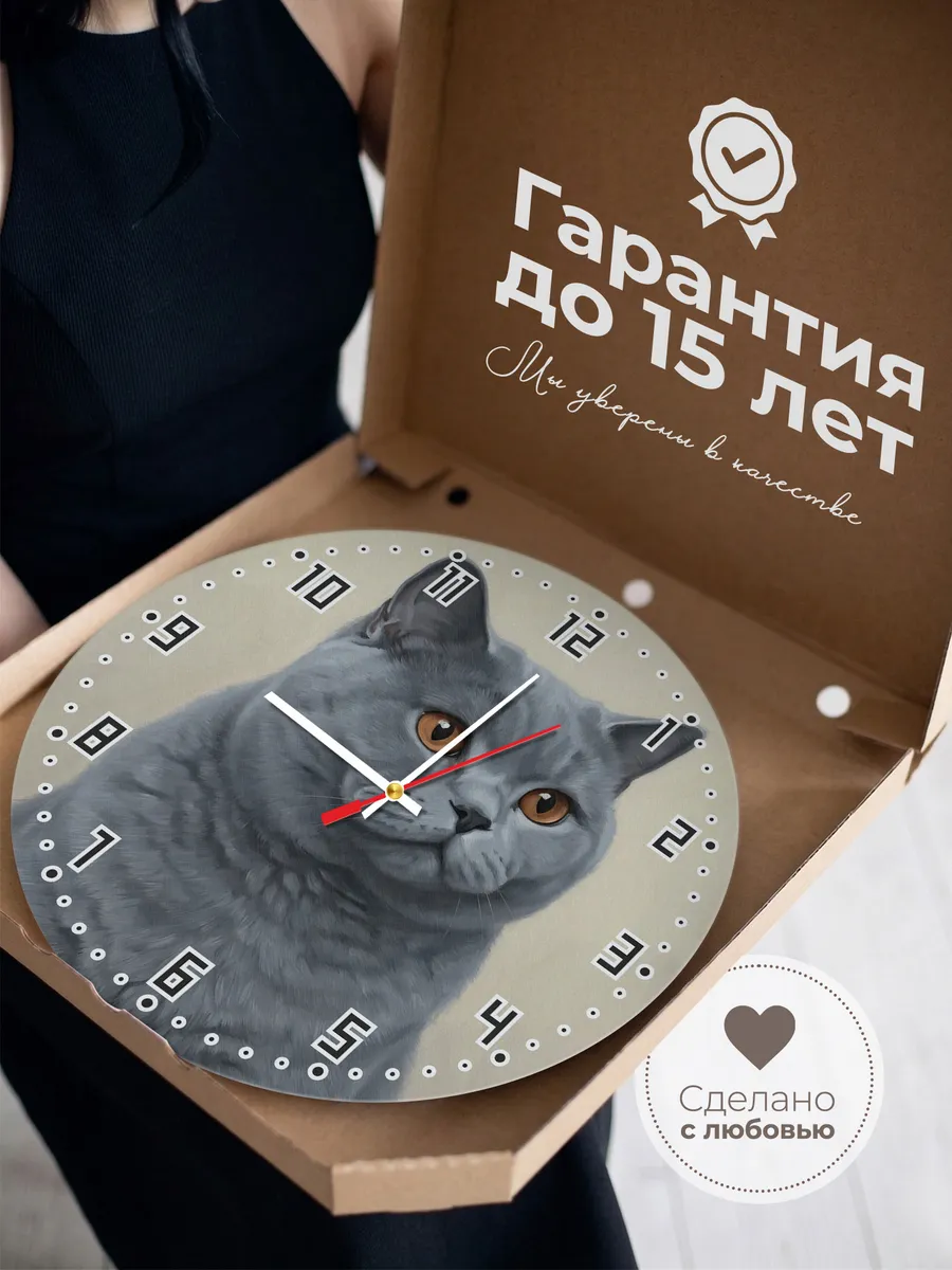 Часы настенные бесшумные Британская кошка кот 33 см — фото 3