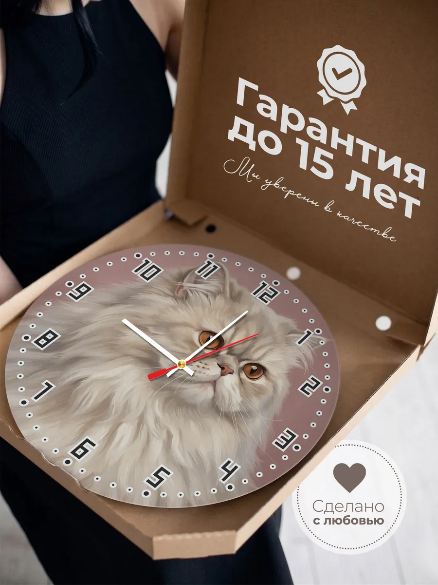 Часы настенные бесшумные Персидская кошка кот 33 см — фото 3